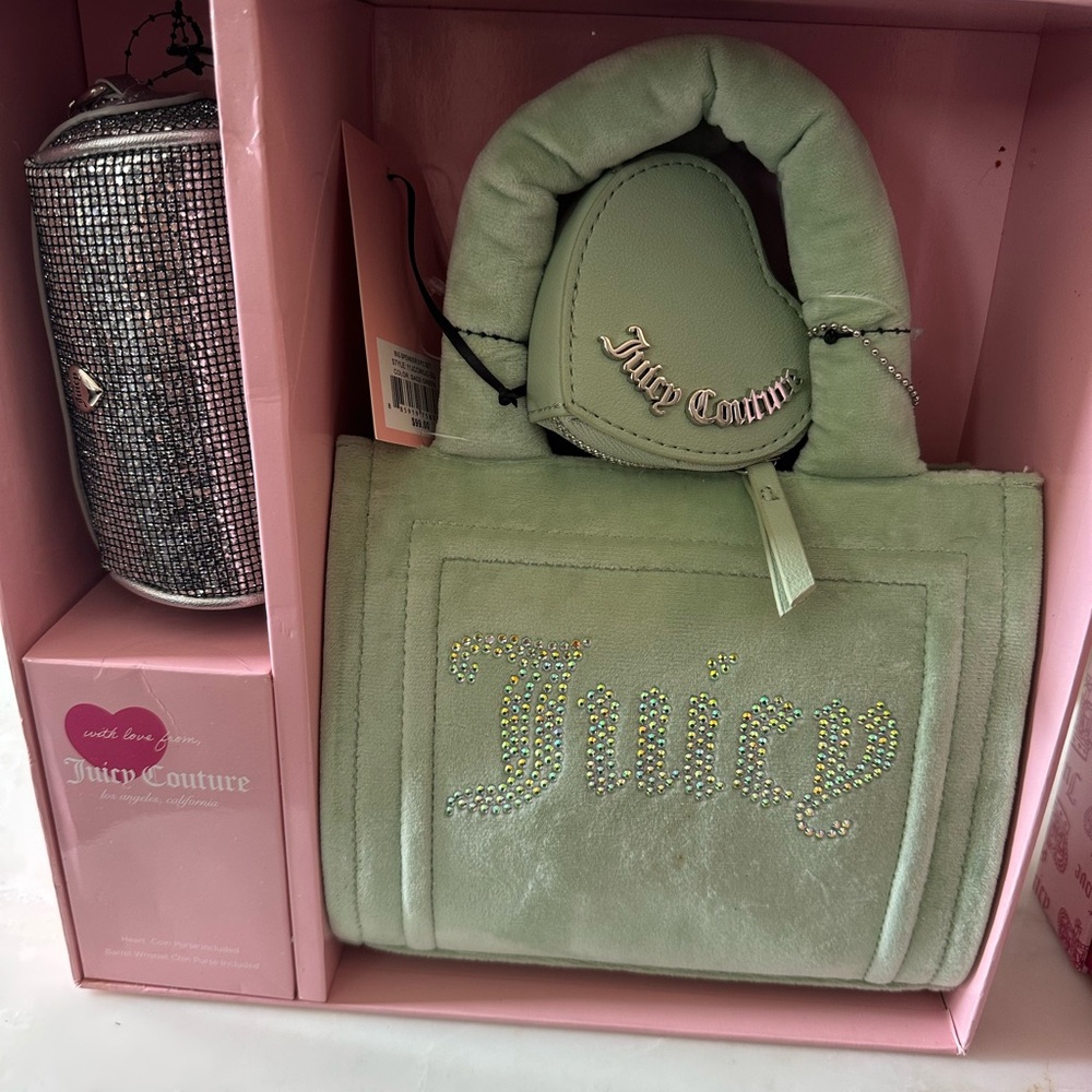 Juicy Couture Mint Green Suede Tote with Heart Coin Pouch